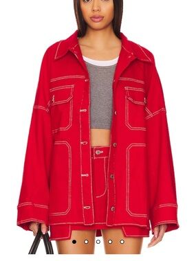 Red BY.DYLAN White Contrast-Stitch Jean Jacket